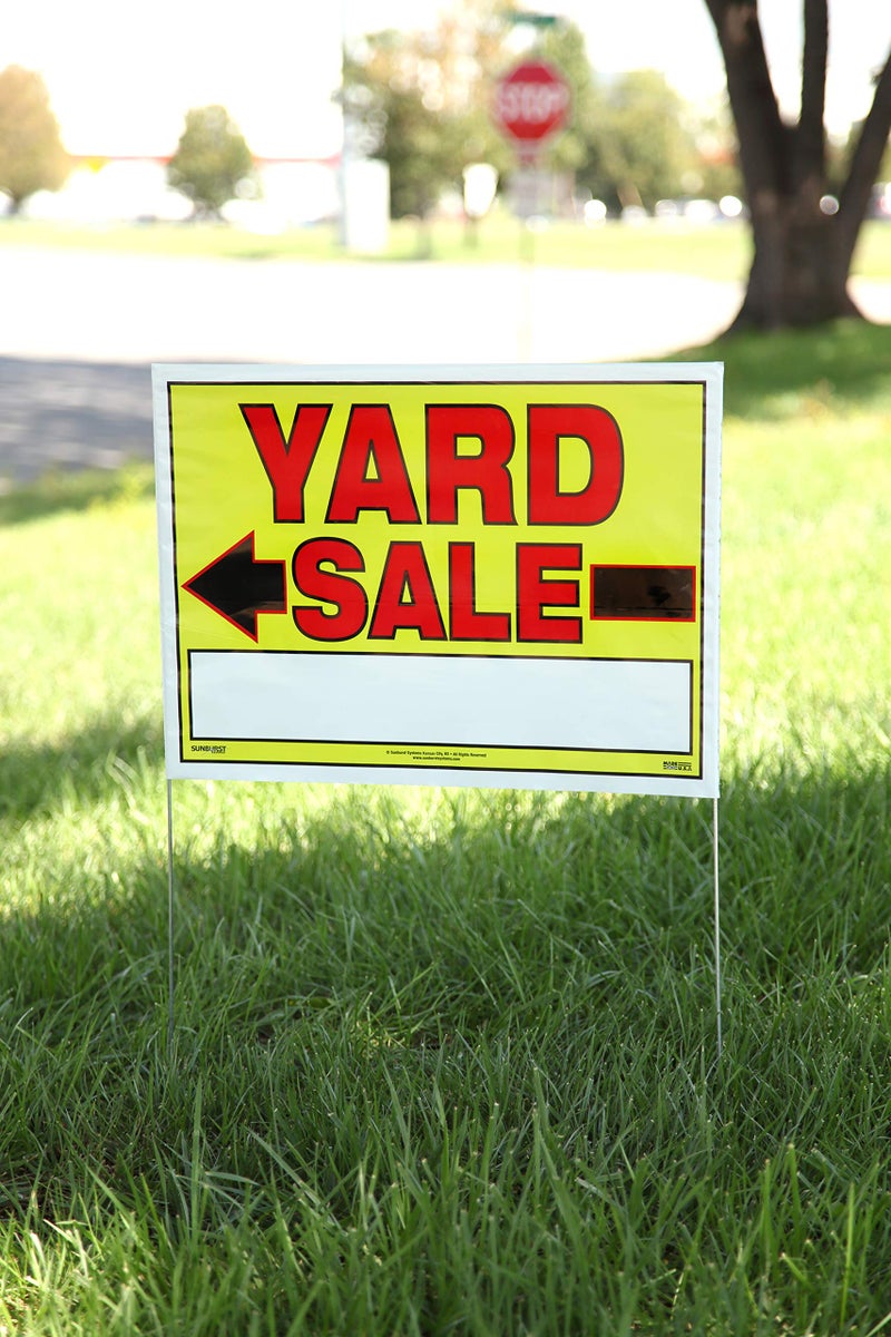 Sunburst Systems 3935 Yard Sale, Assembled with metal U-Stake, Double Sided, 32" x 22" (Including Stakes), 10 Pack, Neon Yellow - Image 3
